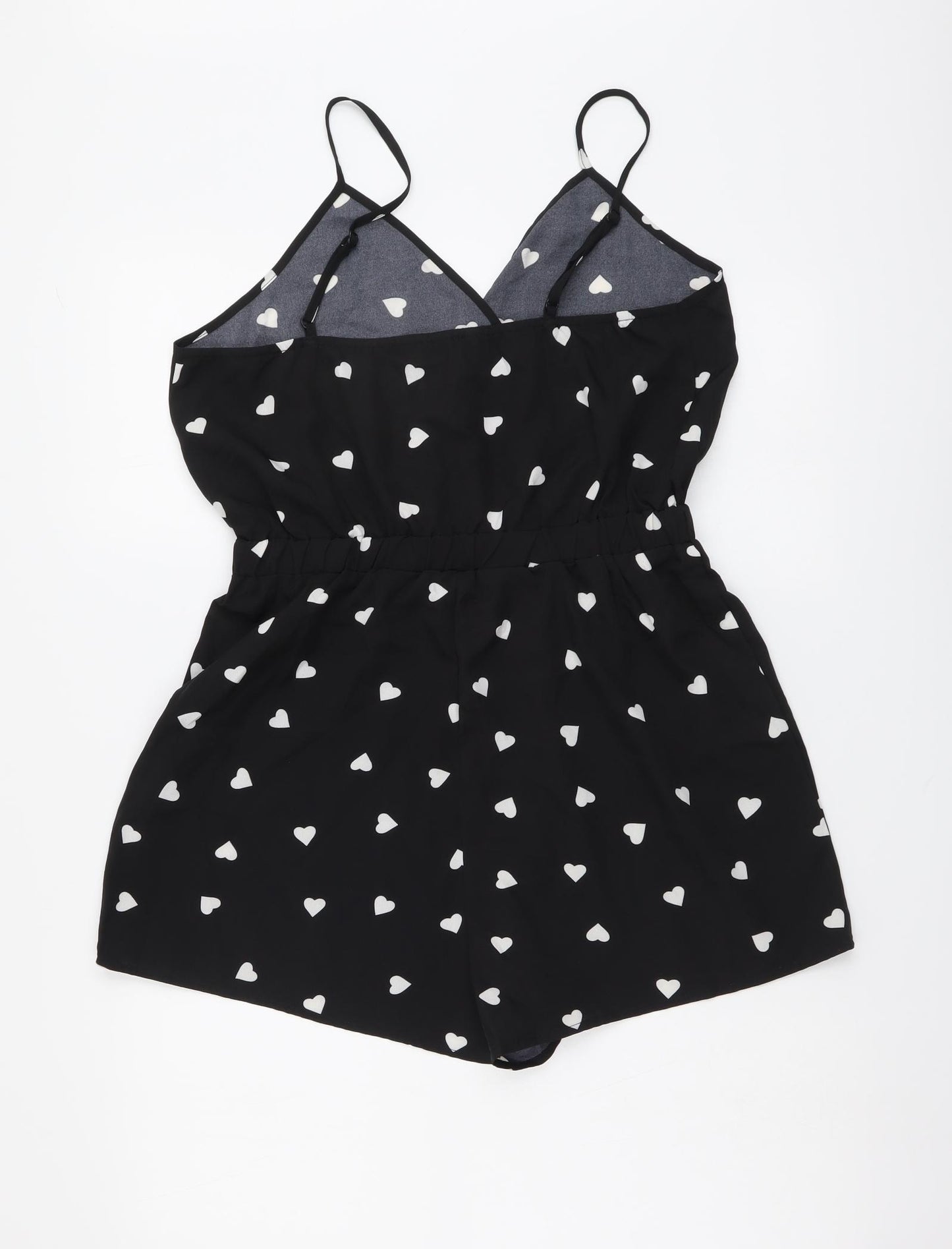 SheIn Womens Black Geometric Polyester Playsuit One-Piece Size M Pullover - Heart Pattern