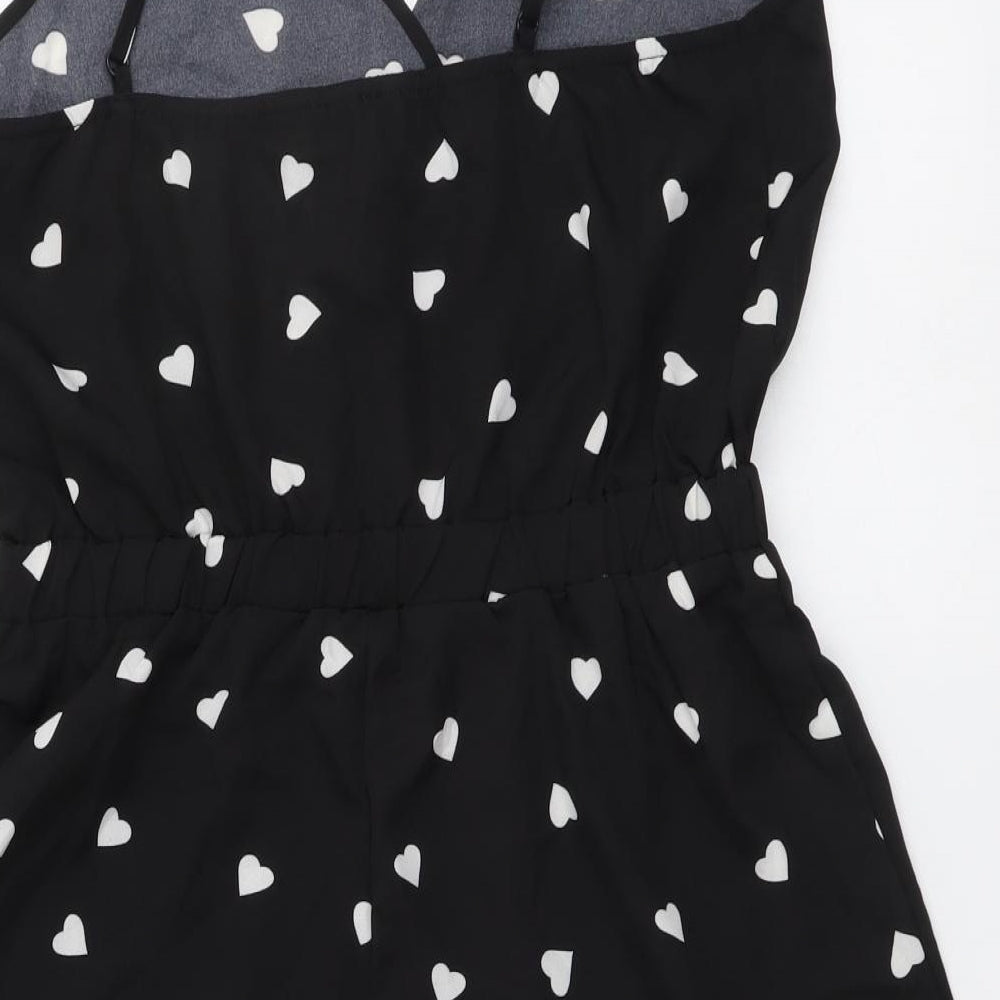 SheIn Womens Black Geometric Polyester Playsuit One-Piece Size M Pullover - Heart Pattern
