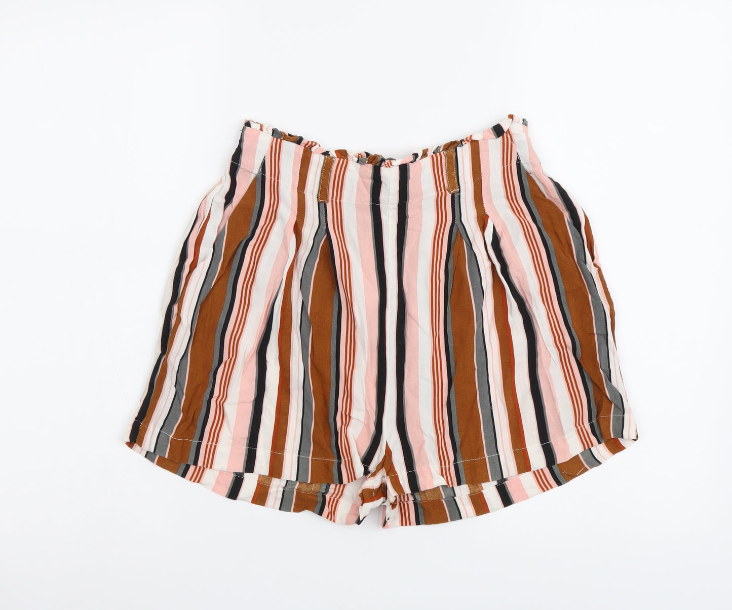 Primark Womens Multicoloured Striped Viscose Bermuda Shorts Size 10 L3 in Regular Pull On