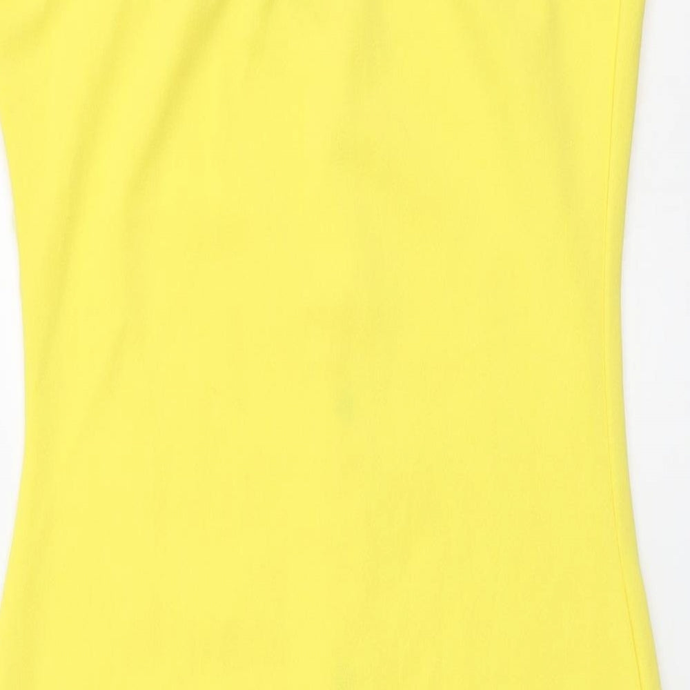 Boohoo Womens Yellow Polyester Mini Size 10 Square Neck Button