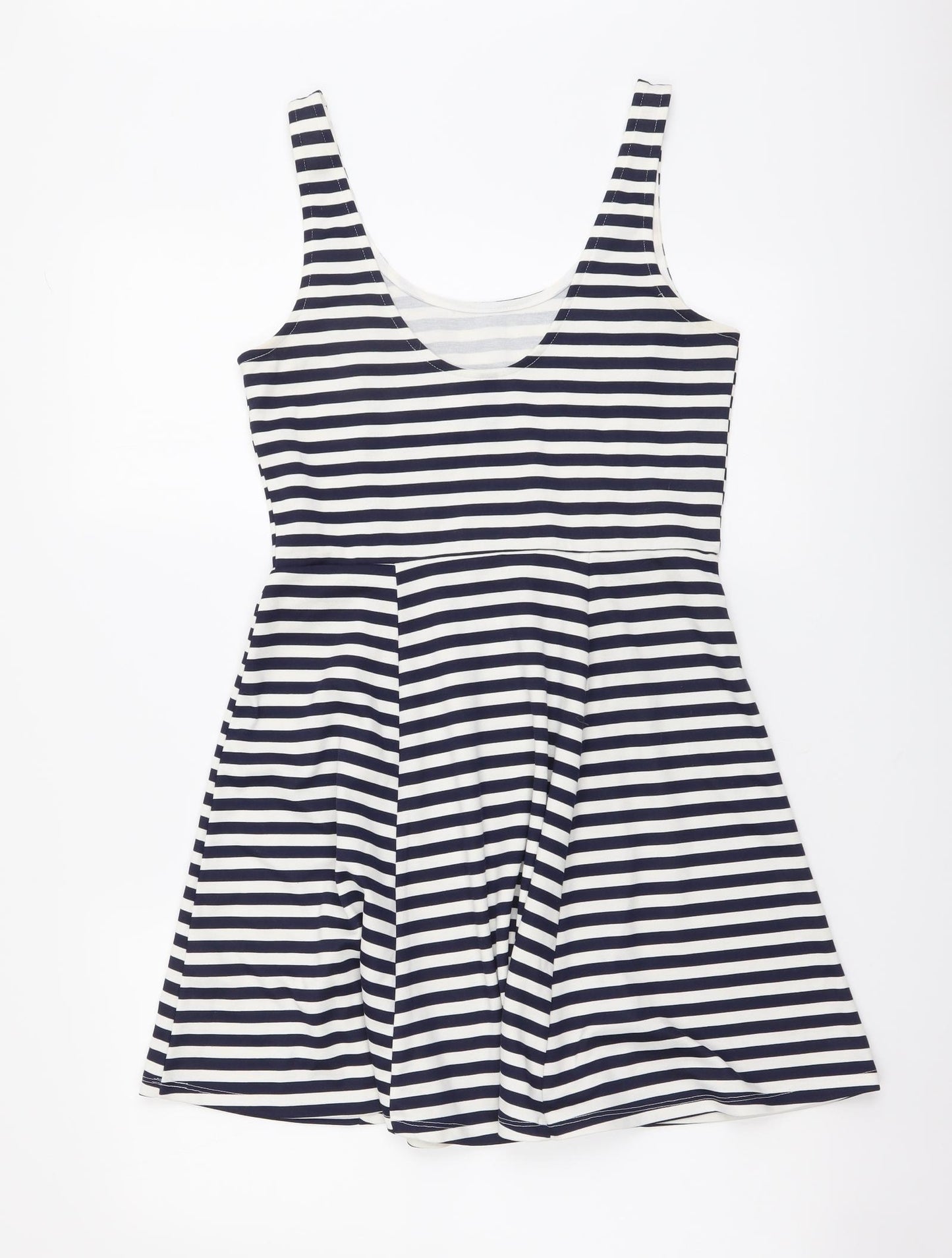 H&M Womens Blue Striped Polyester Skater Dress Size L Round Neck Pullover