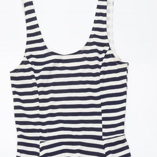 H&M Womens Blue Striped Polyester Skater Dress Size L Round Neck Pullover