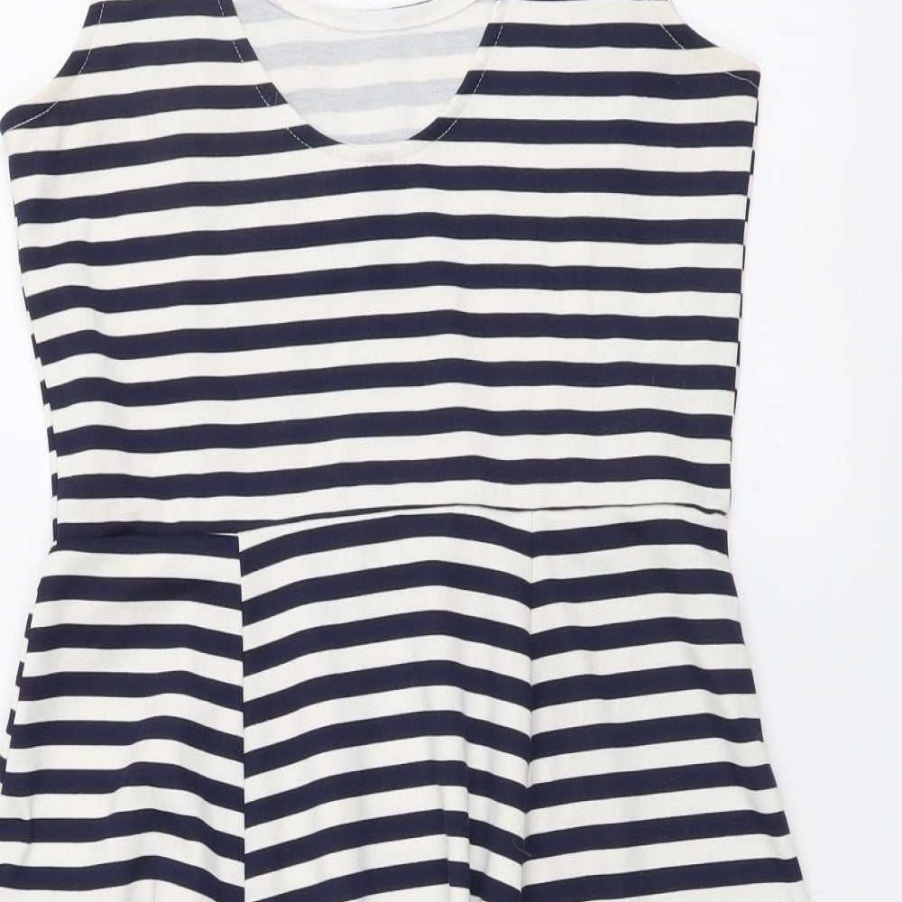 H&M Womens Blue Striped Polyester Skater Dress Size L Round Neck Pullover