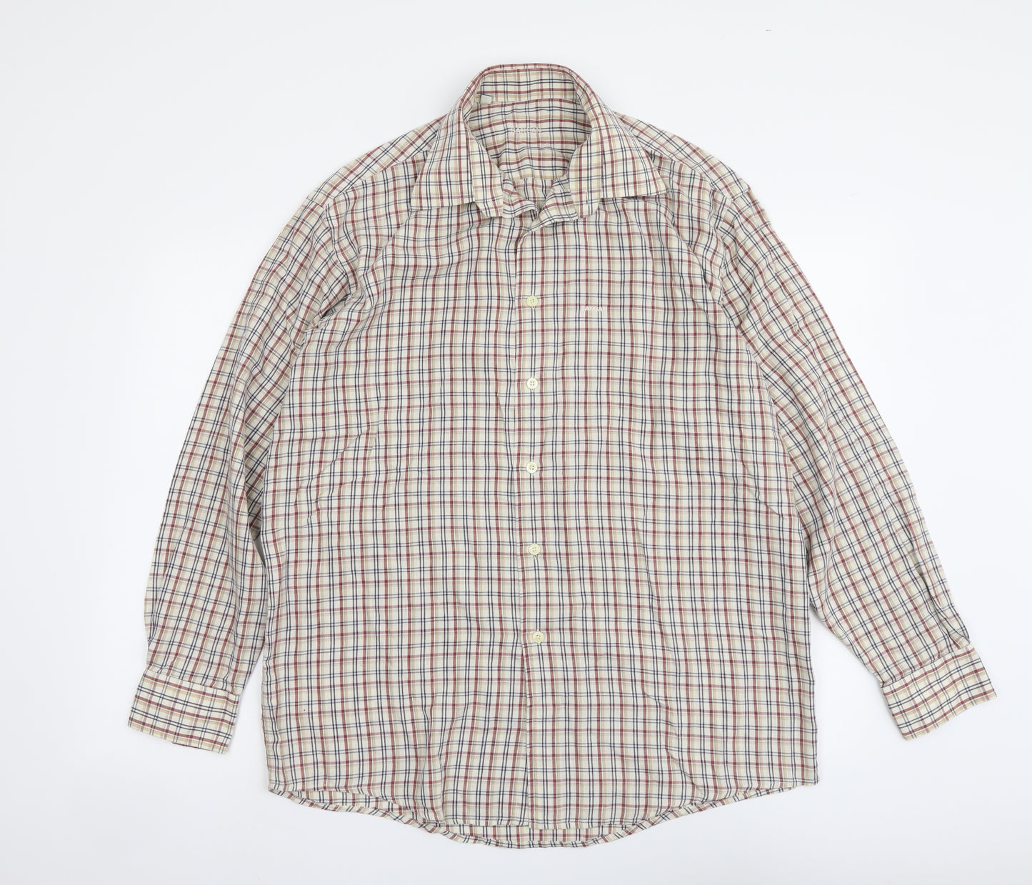 Sangan Mens Multicoloured Plaid Cotton Button-Up Size L Collared Button