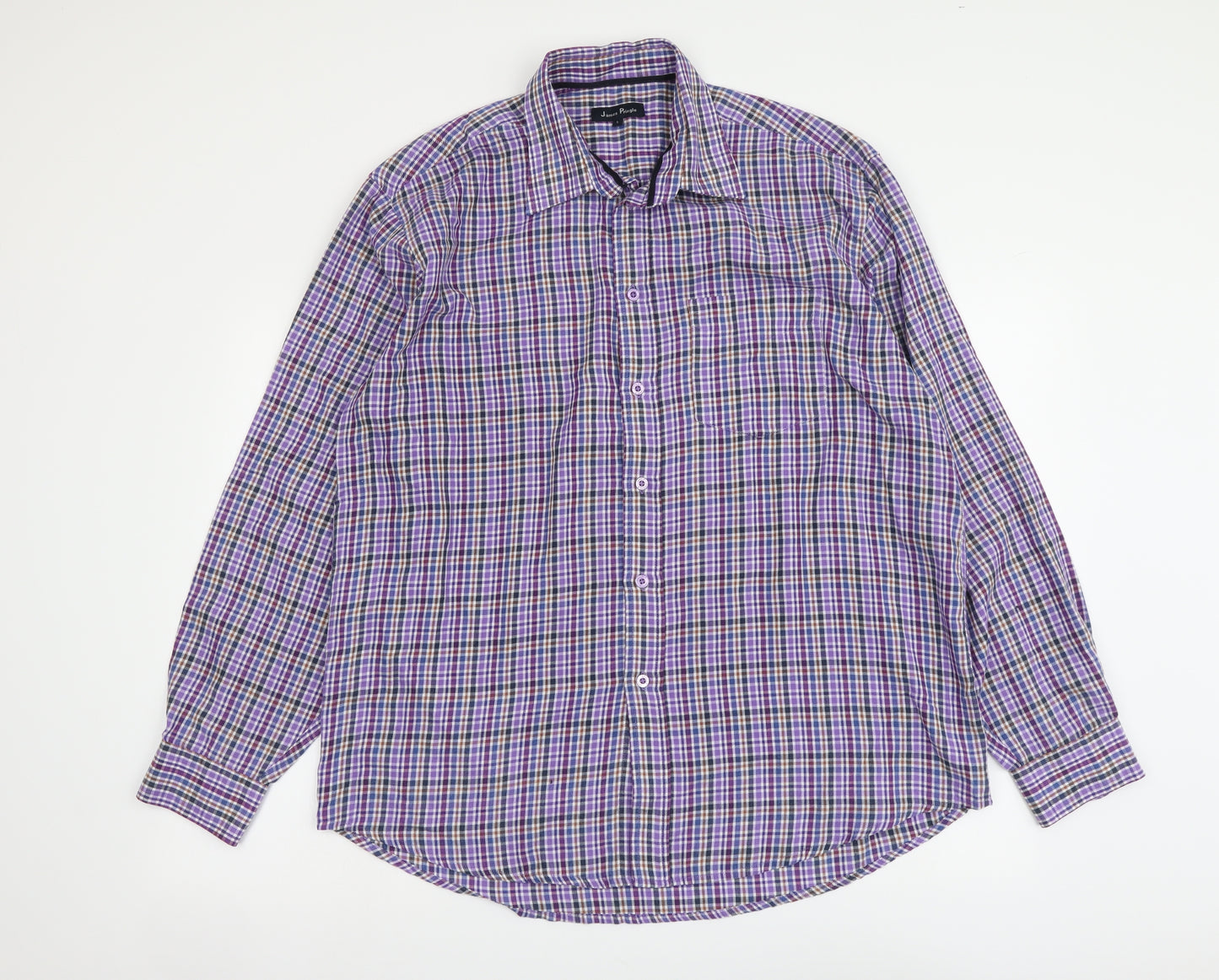James Pringle Mens Multicoloured Plaid Cotton Button-Up Size L Collared Button