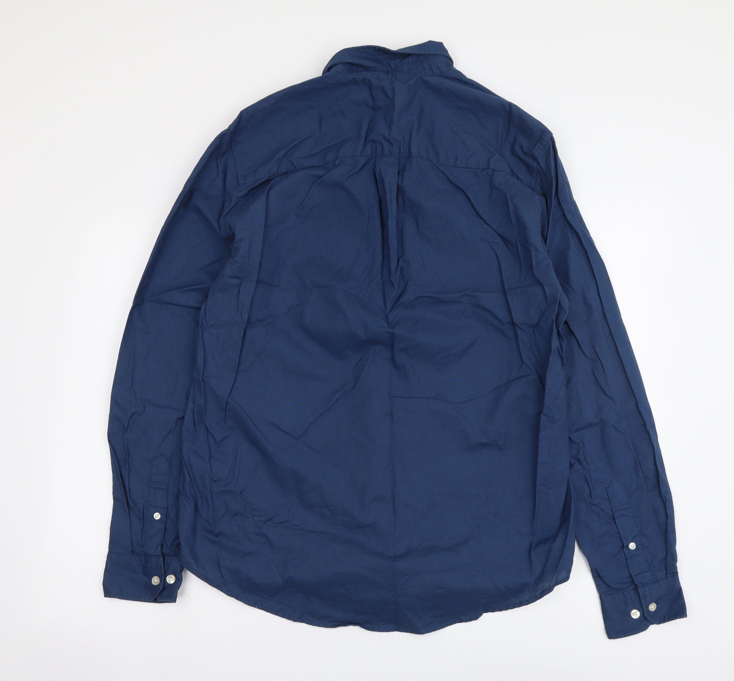 Easy Mens Blue Cotton Button-Up Size L Collared Button