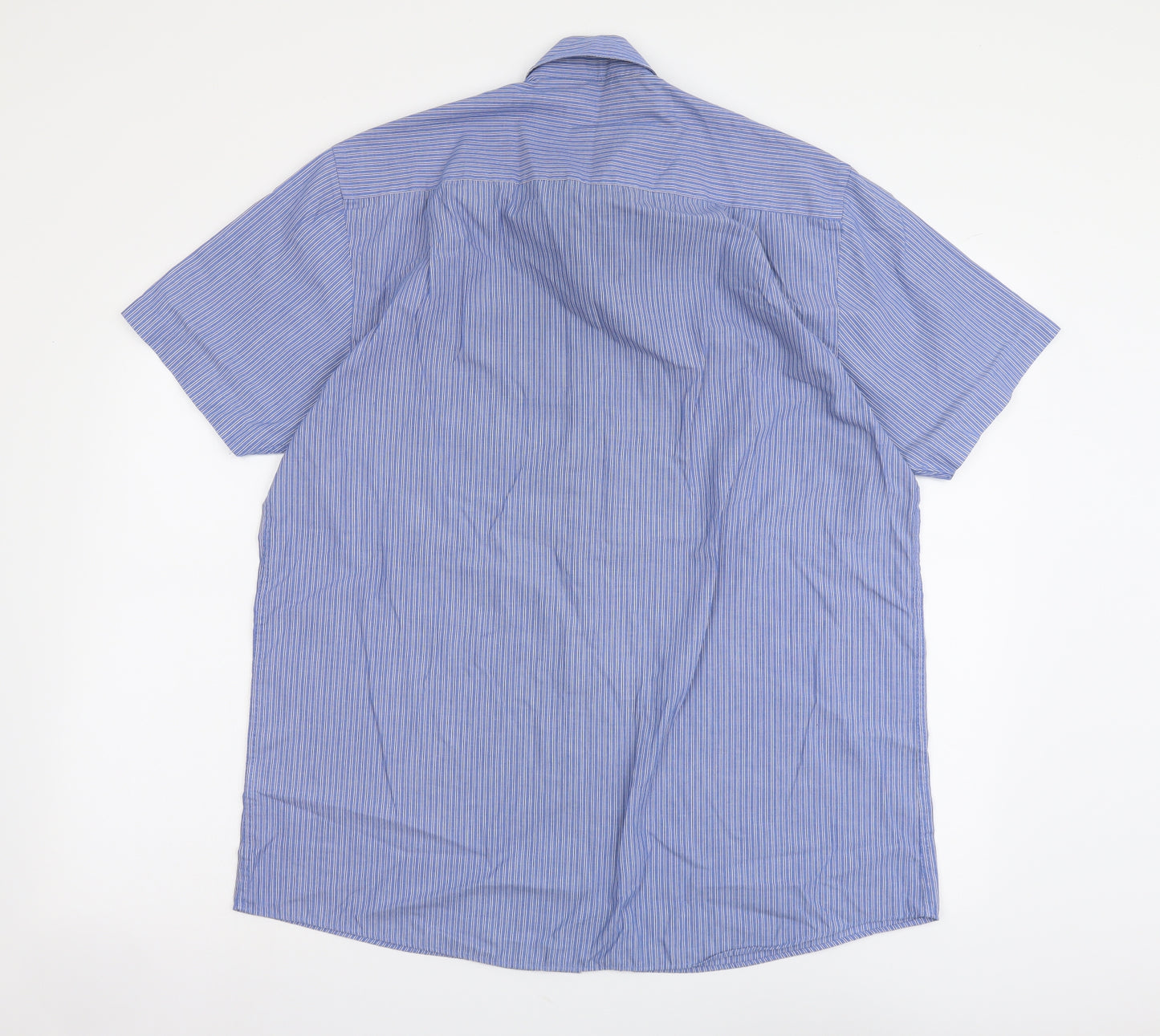 Cedar Wood State Mens Blue Striped Polyester Button-Up Size 16.5 Collared Button