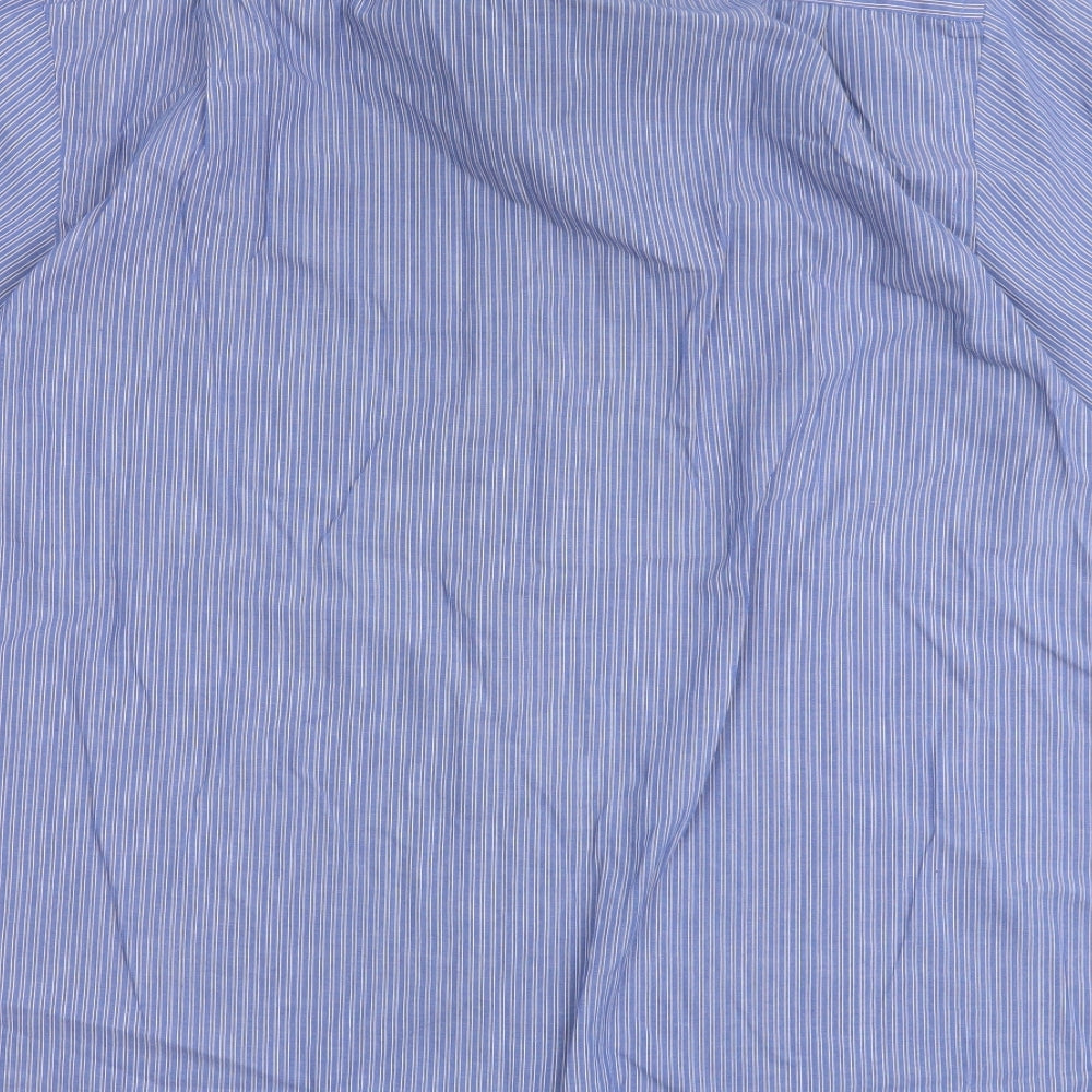 Cedar Wood State Mens Blue Striped Polyester Button-Up Size 16.5 Collared Button