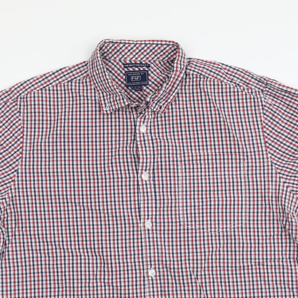 F&F Mens Multicoloured Plaid Cotton Button-Up Size L Collared Button
