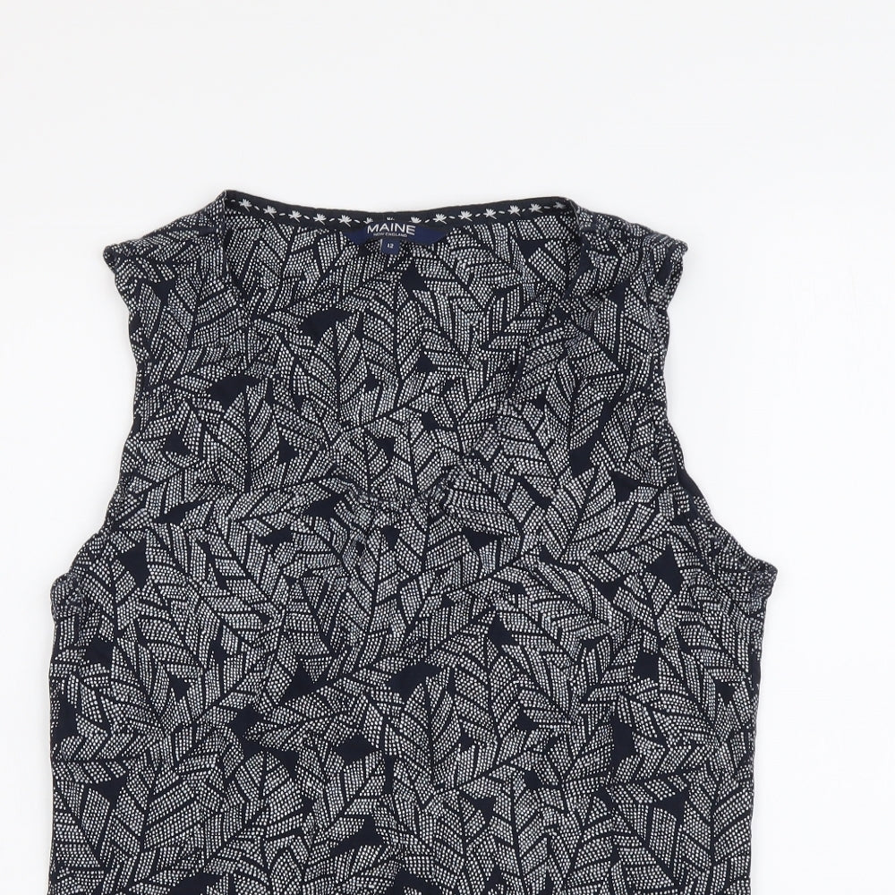 Maine Womens Blue Geometric Cotton Basic T-Shirt Size 12 V-Neck