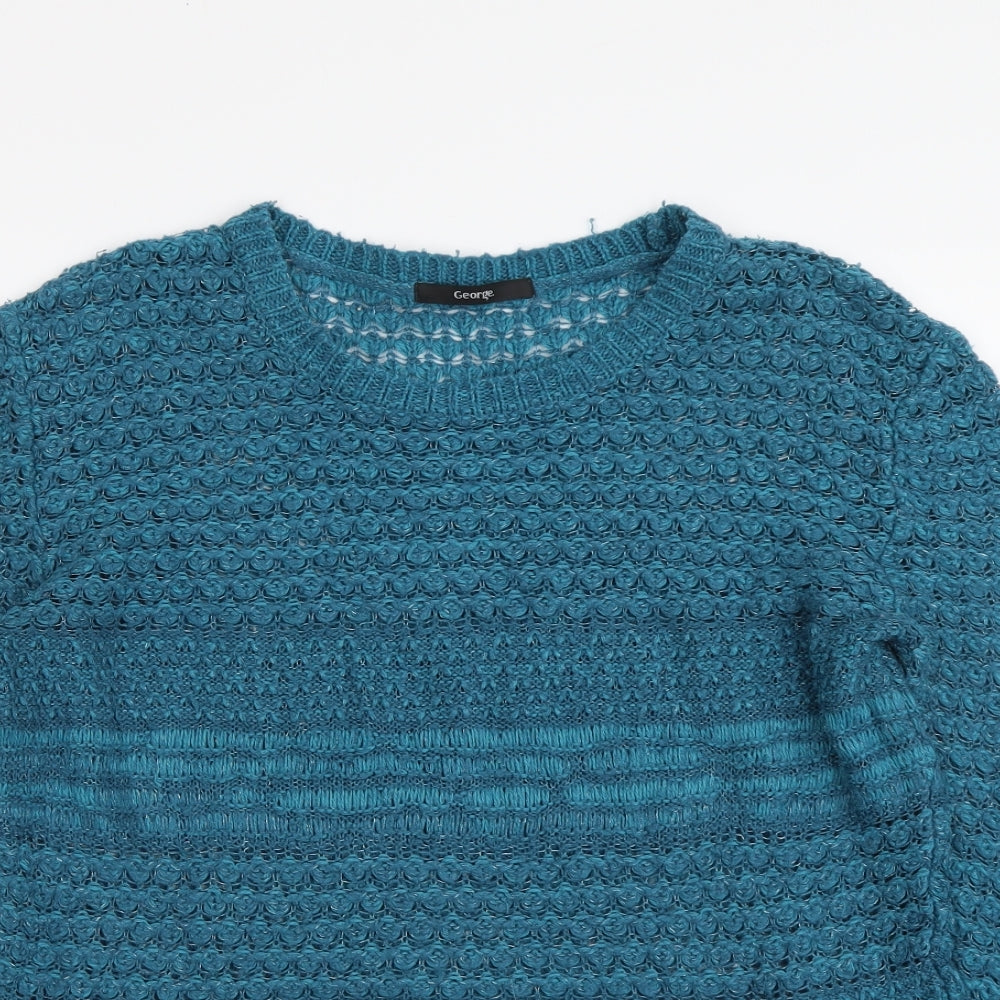 George Womens Blue Round Neck Acrylic Pullover Jumper Size 10