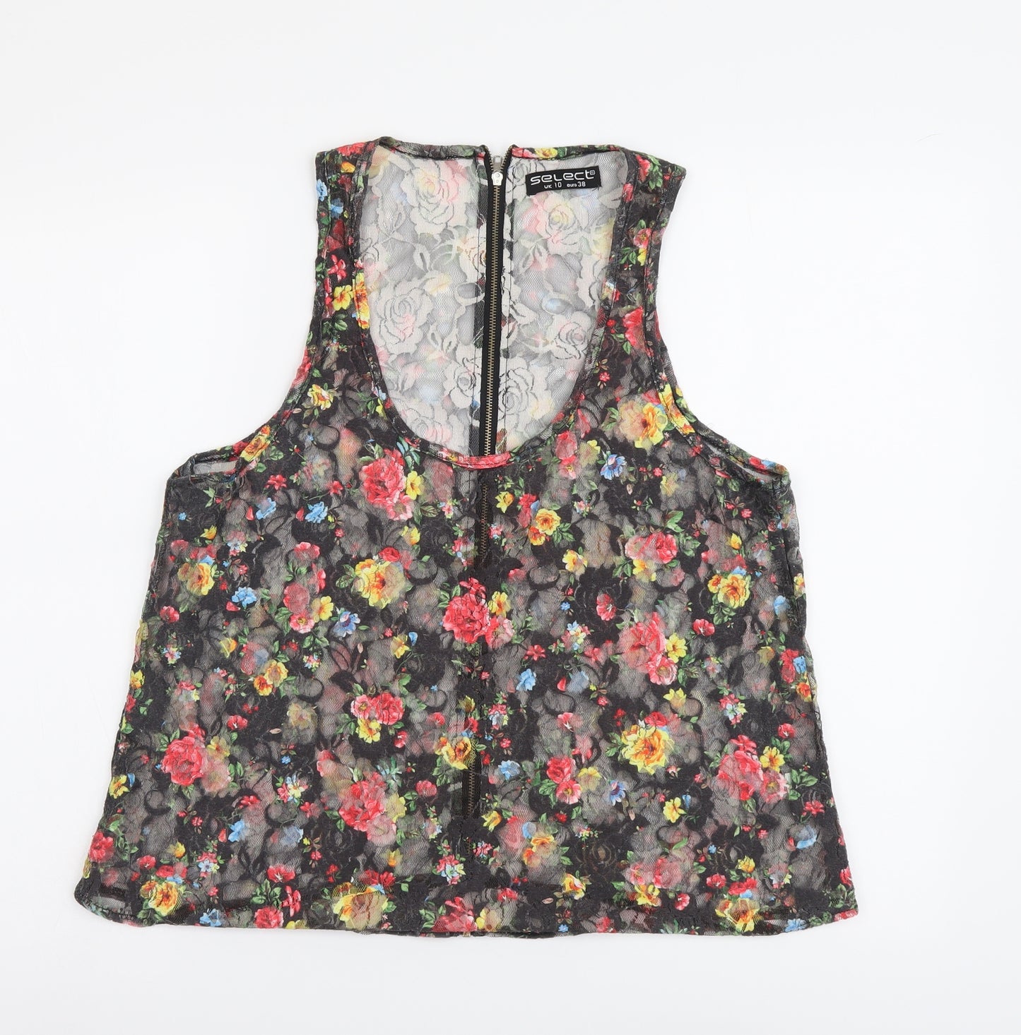 Selected Womens Multicoloured Floral Polyester Basic Tank Size 10 Scoop Neck
