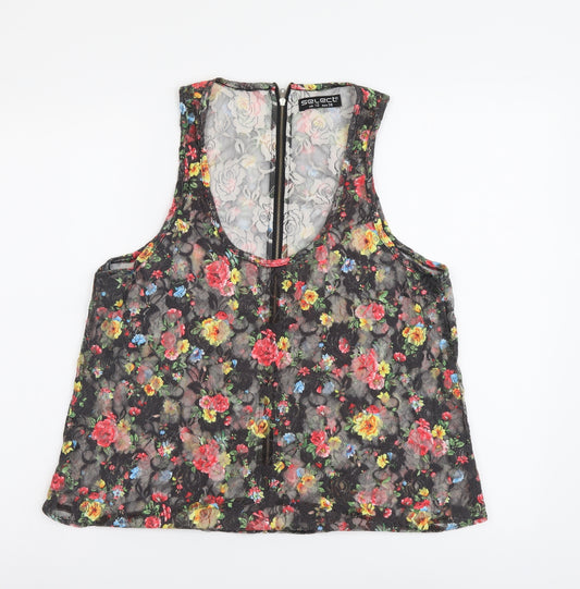 Front view of Selected women’s multicoloured floral polyester basic tank, size UK 10, scoop neck