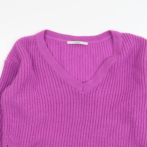 George Womens Purple V-Neck Acrylic Pullover Jumper Size 10 - Lace Up Detail