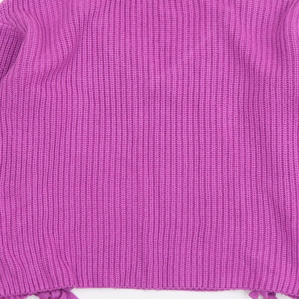 George Womens Purple V-Neck Acrylic Pullover Jumper Size 10 - Lace Up Detail
