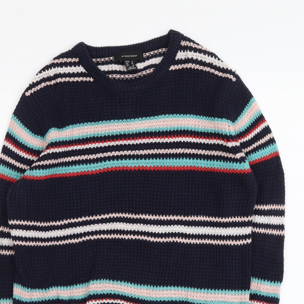 Atmosphere Womens Multicoloured Round Neck Striped Cotton Pullover Jumper Size 12