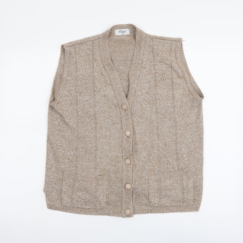 Cave Womens Beige V-Neck Acrylic Vest Jumper Size M