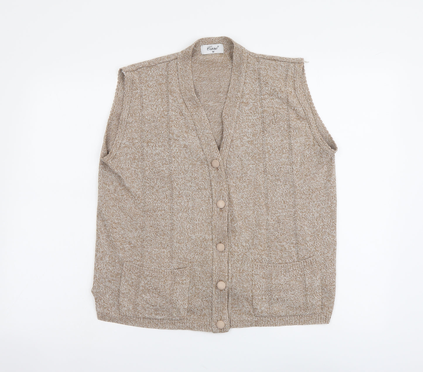Cave Womens Beige V-Neck Acrylic Vest Jumper Size M