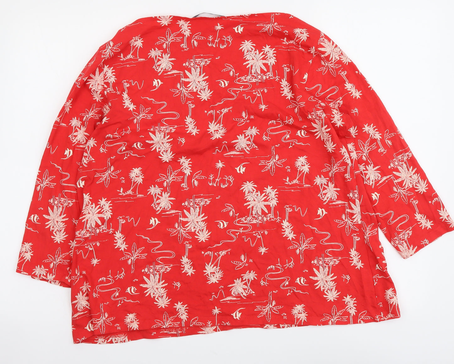 Marks and Spencer Womens Red Floral Cotton Basic Blouse Size 22 Boat Neck