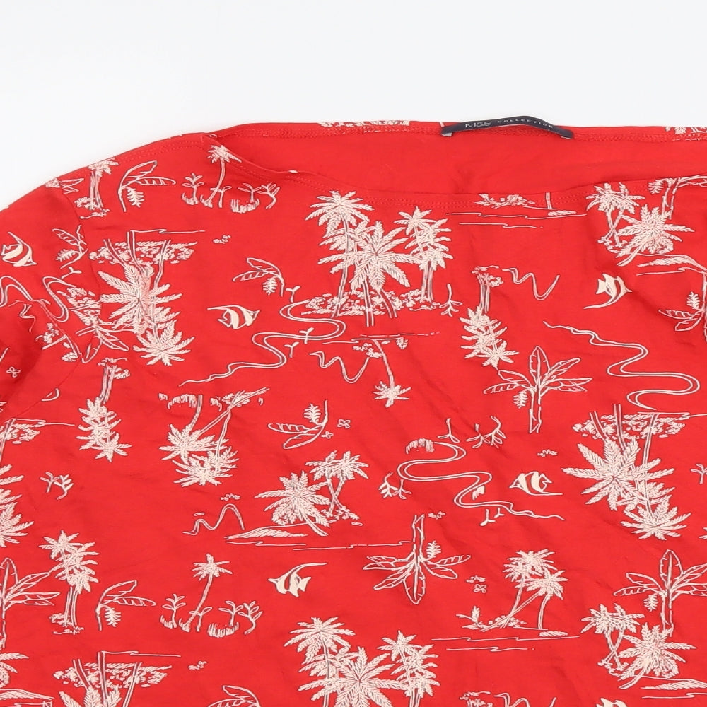 Marks and Spencer Womens Red Floral Cotton Basic Blouse Size 22 Boat Neck