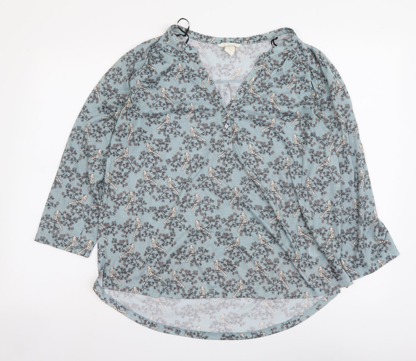 H&M Womens Green Floral Polyester Basic Blouse Size M V-Neck