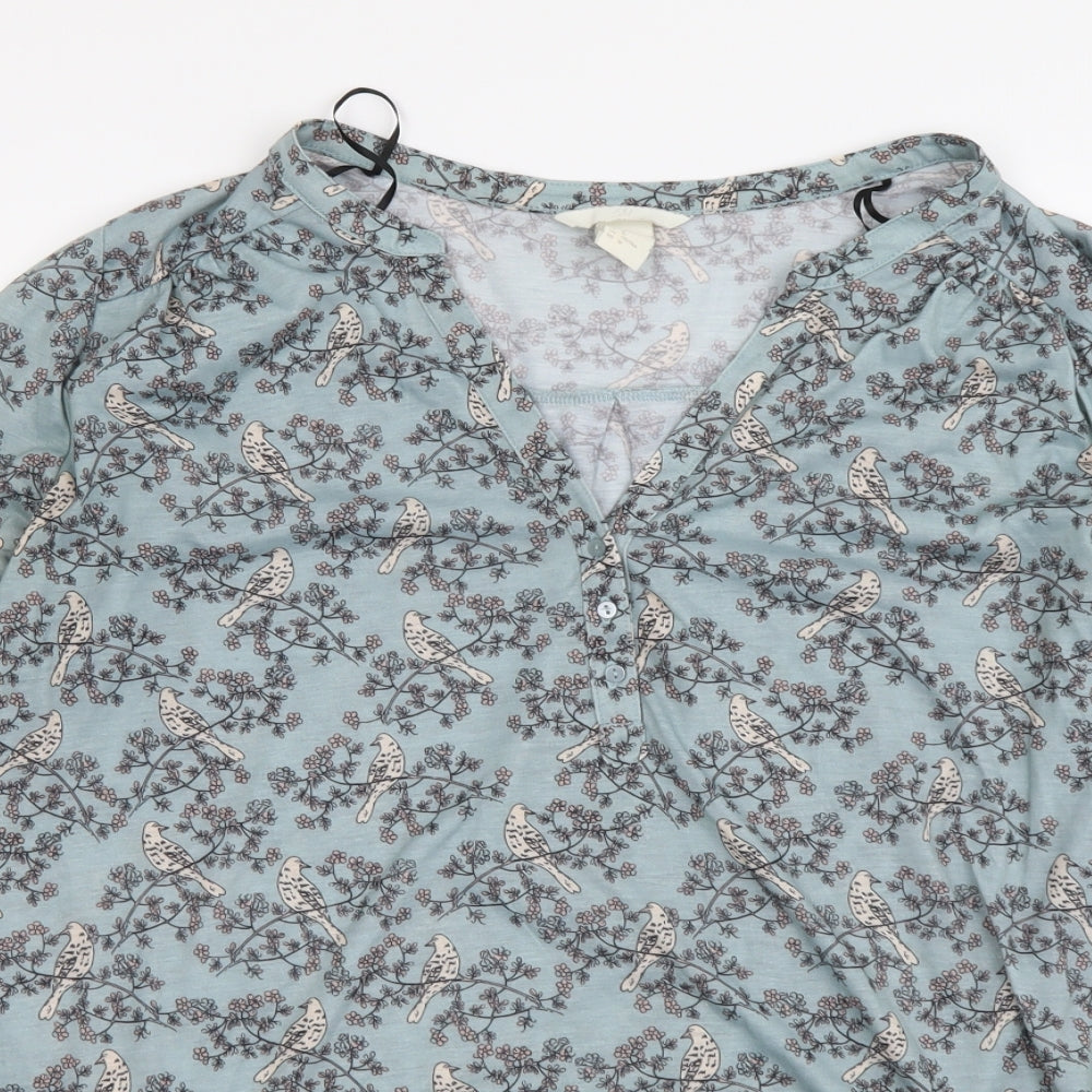 H&M Womens Green Floral Polyester Basic Blouse Size M V-Neck