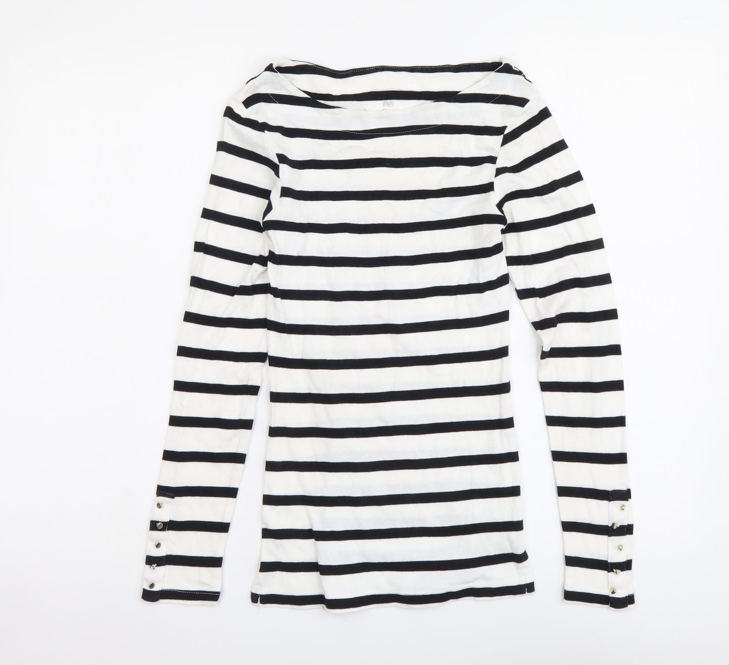 F&F Womens White Striped Cotton Basic T-Shirt Size 6 Boat Neck