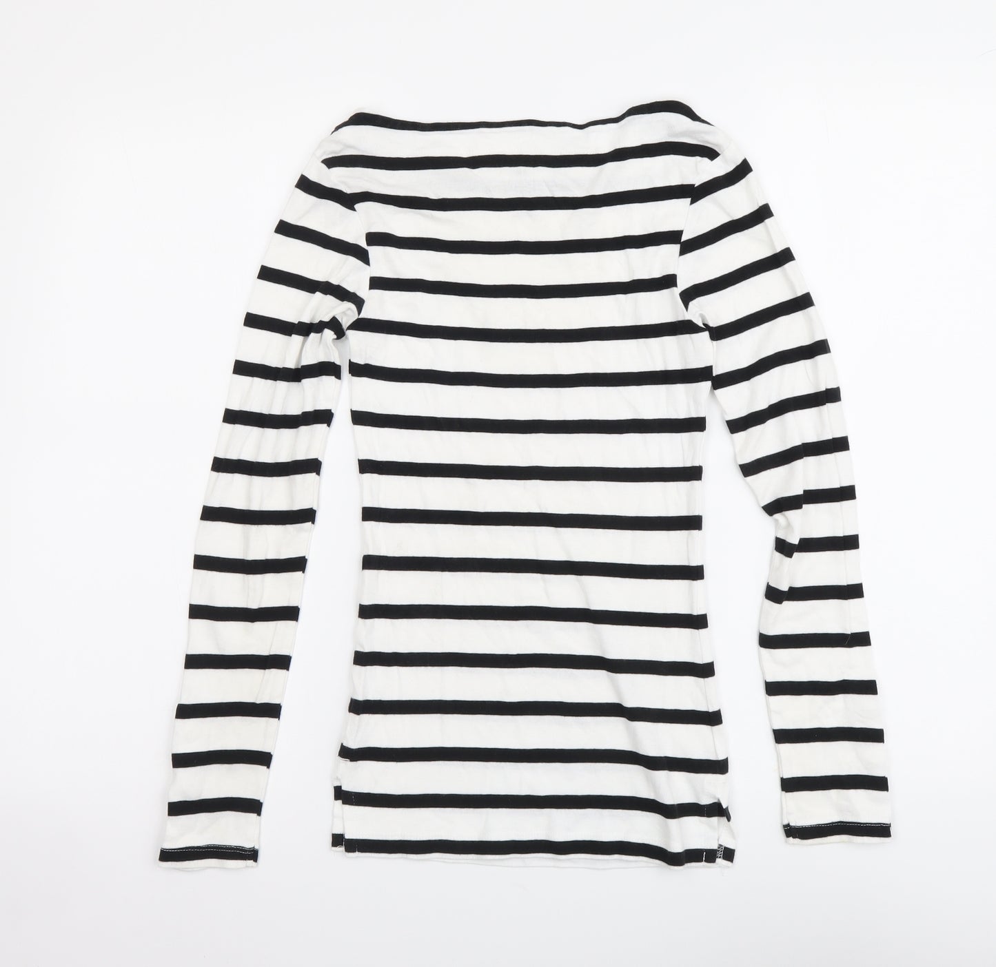 F&F Womens White Striped Cotton Basic T-Shirt Size 6 Boat Neck