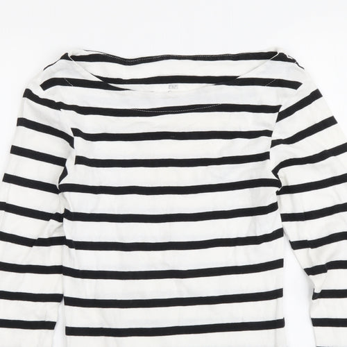 F&F Womens White Striped Cotton Basic T-Shirt Size 6 Boat Neck