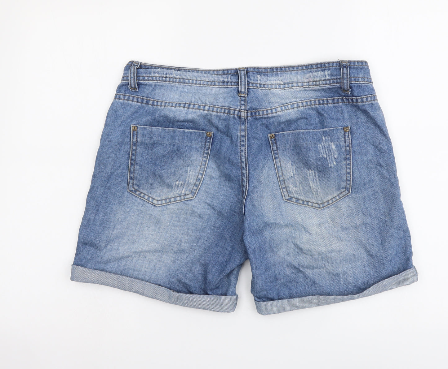 Denim & Co. Womens Blue Cotton Boyfriend Shorts Size 12 L4 in Regular Button - Distressed Look