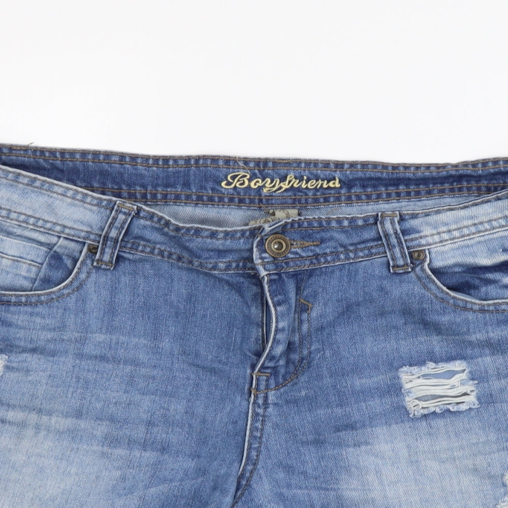 Denim & Co. Womens Blue Cotton Boyfriend Shorts Size 12 L4 in Regular Button - Distressed Look