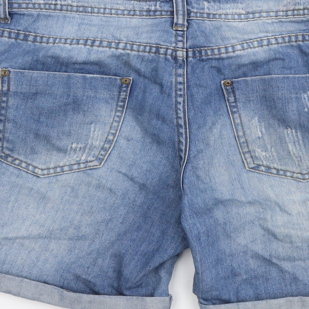 Denim & Co. Womens Blue Cotton Boyfriend Shorts Size 12 L4 in Regular Button - Distressed Look