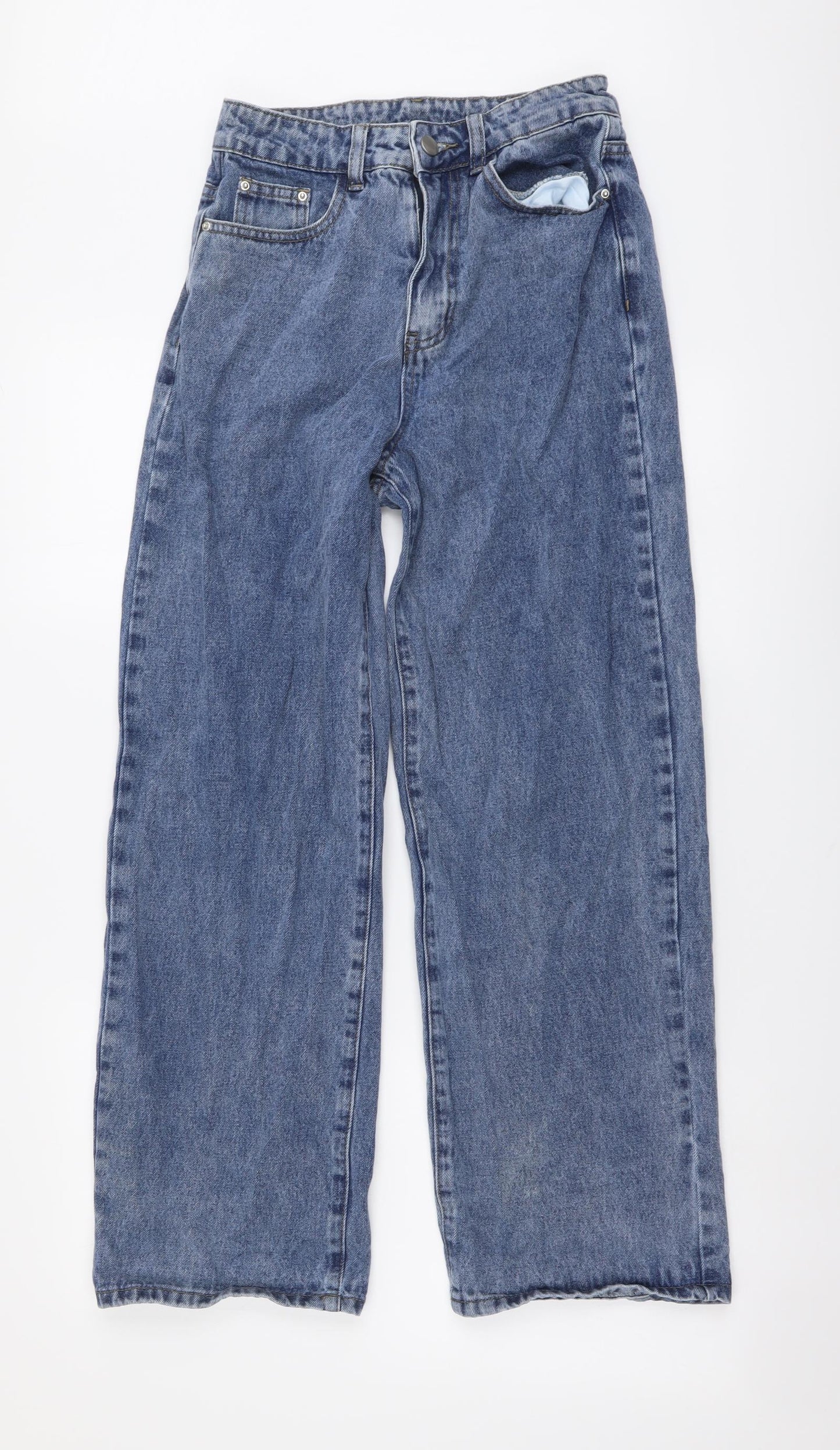 SheIn Womens Blue Cotton Wide-Leg Jeans Size S L27 in Regular Button
