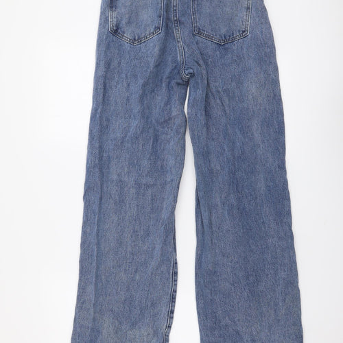 SheIn Womens Blue Cotton Wide-Leg Jeans Size S L27 in Regular Button