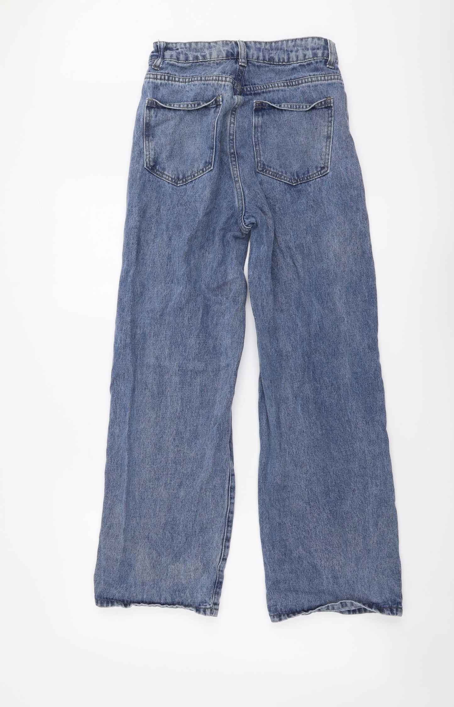SheIn Womens Blue Cotton Wide-Leg Jeans Size S L27 in Regular Button