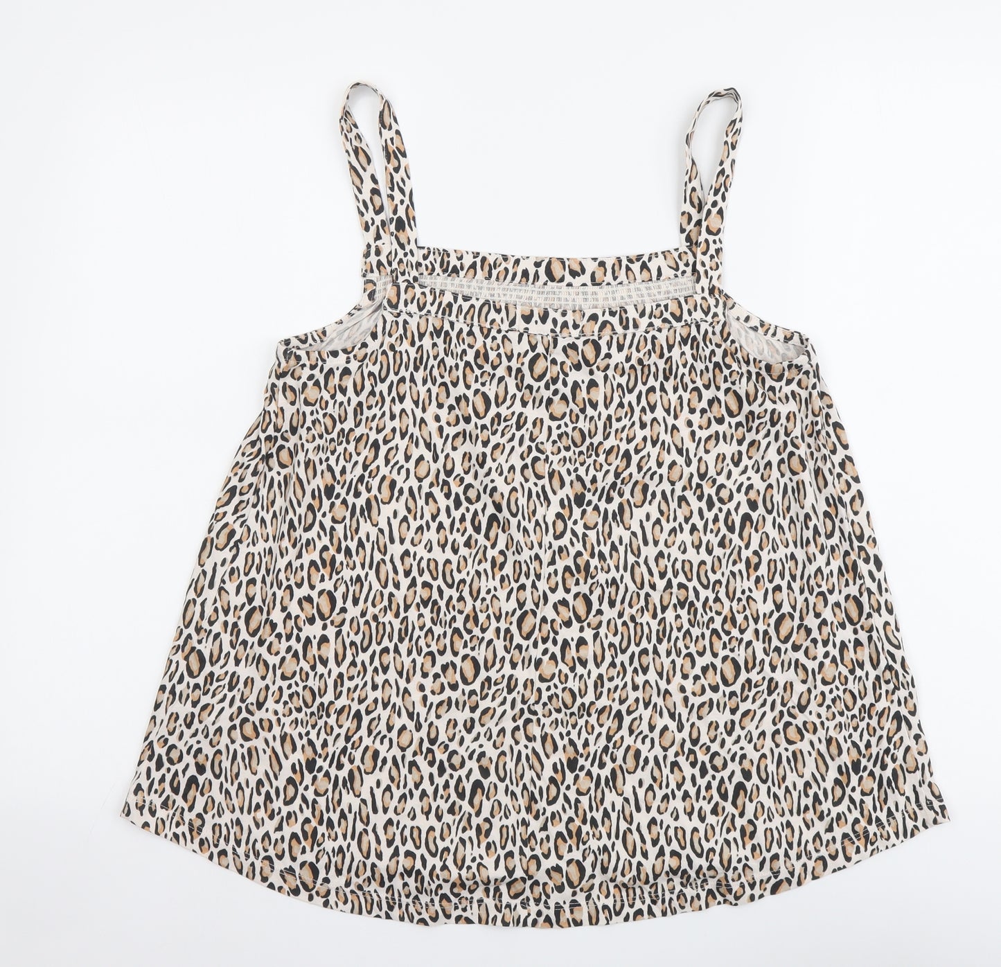 Papaya Womens Beige Animal Print Cotton Basic Tank Size 10 Square Neck - Leopard Pattern