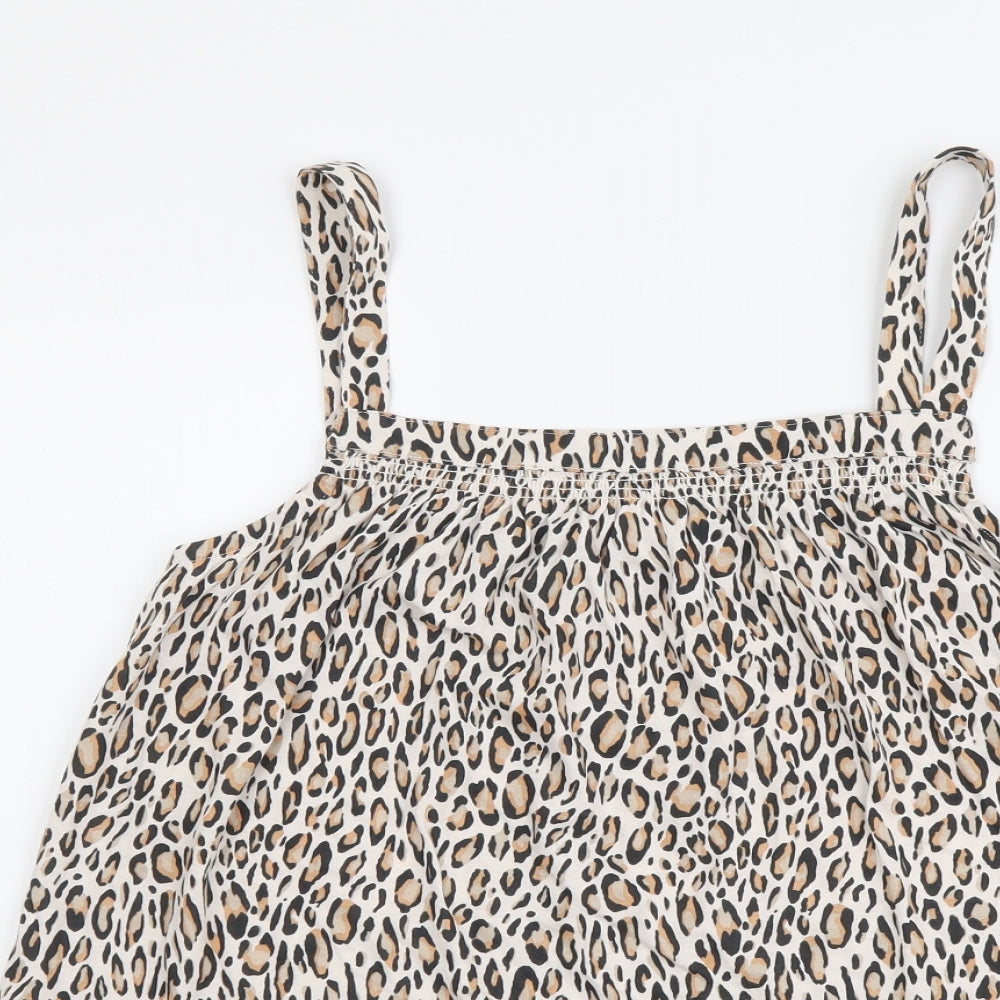 Papaya Womens Beige Animal Print Cotton Basic Tank Size 10 Square Neck - Leopard Pattern