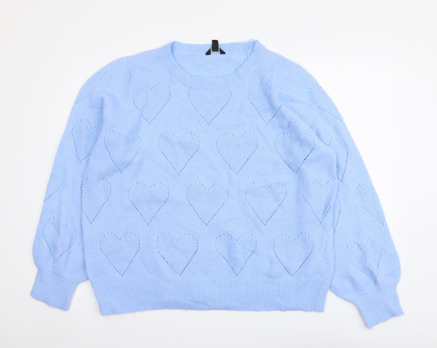 M&Co Womens Blue Round Neck Acrylic Pullover Jumper Size 20 - Heart Detail