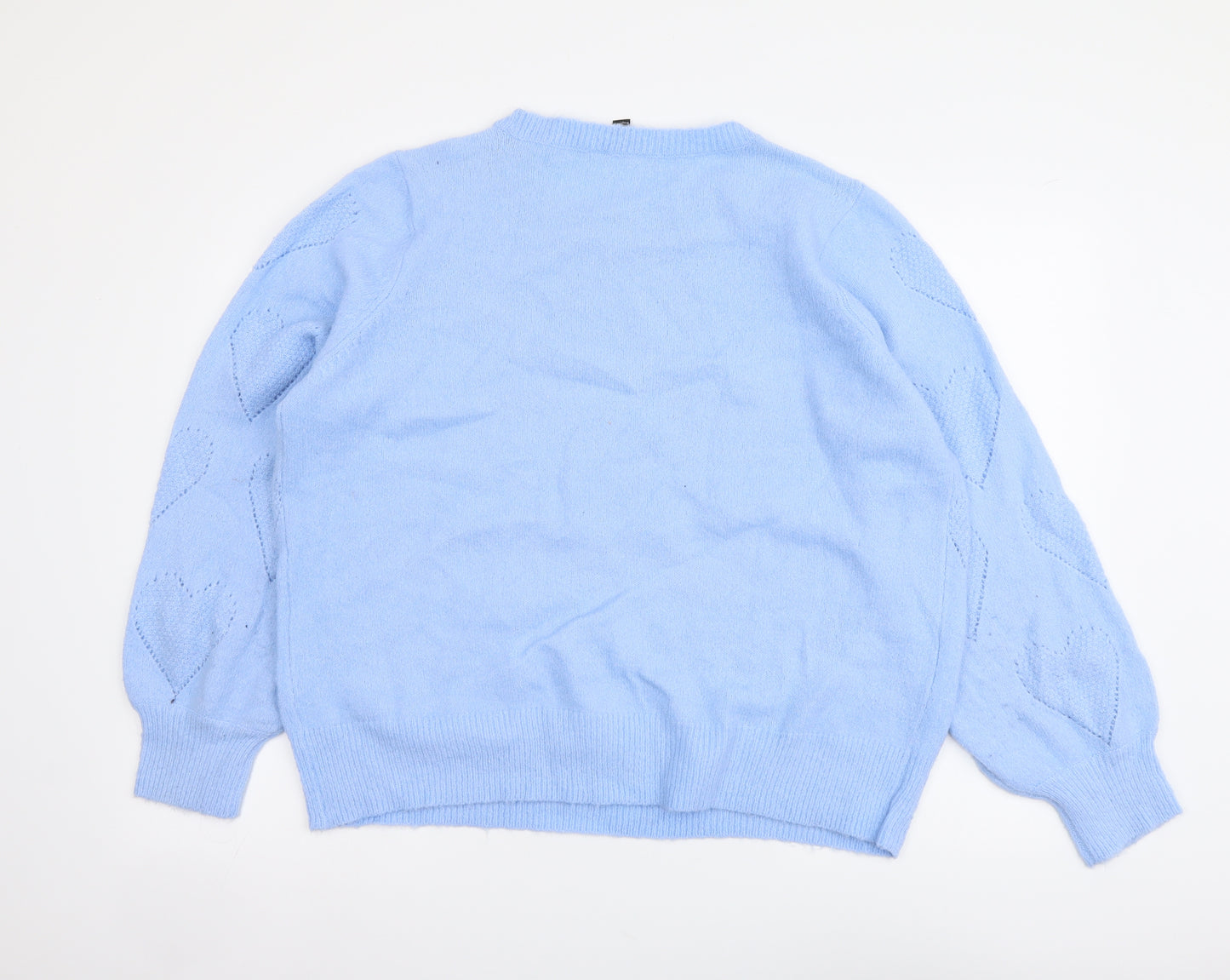 M&Co Womens Blue Round Neck Acrylic Pullover Jumper Size 20 - Heart Detail