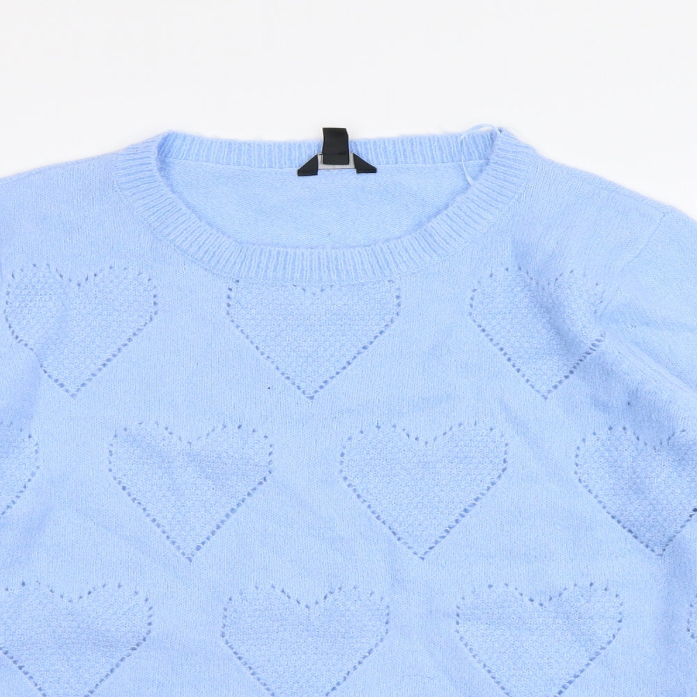 M&Co Womens Blue Round Neck Acrylic Pullover Jumper Size 20 - Heart Detail