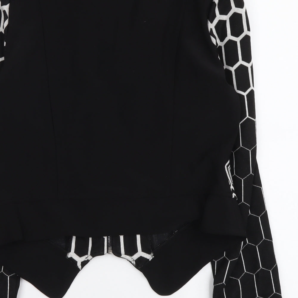 Frank Lyman Womens Black Geometric Polyester Full Zip Sweatshirt Size 16 Zip