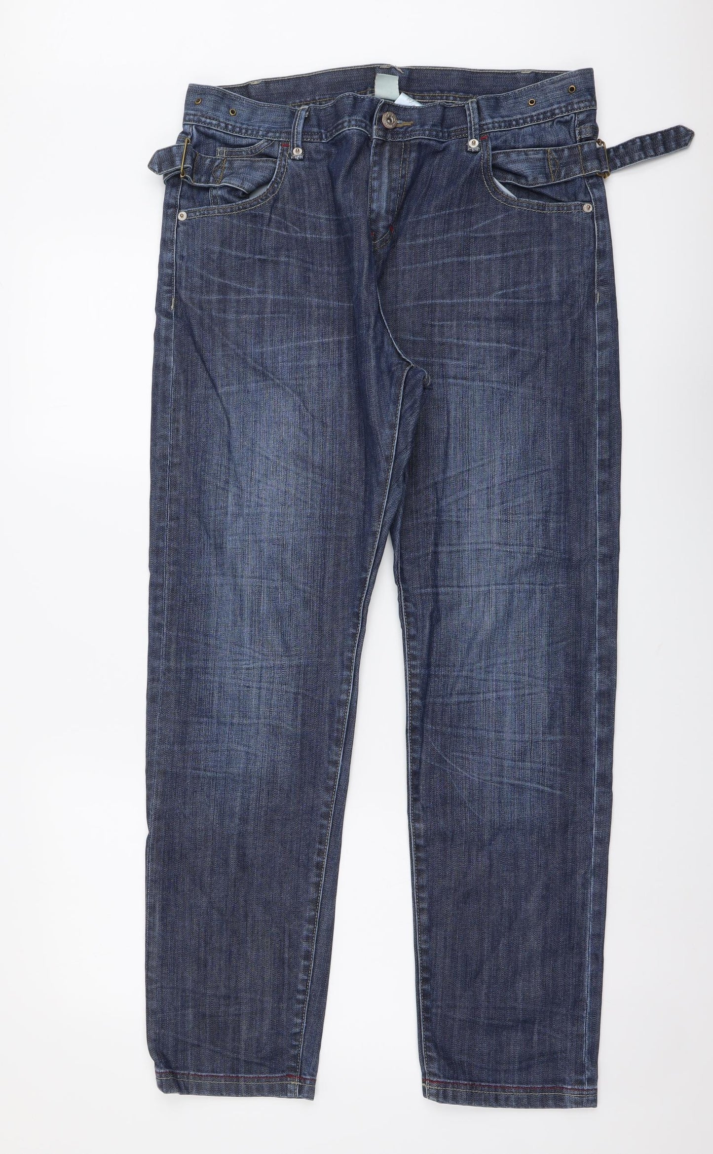 Wrap Womens Blue Cotton Straight Jeans Size 14 L29 in Regular Button