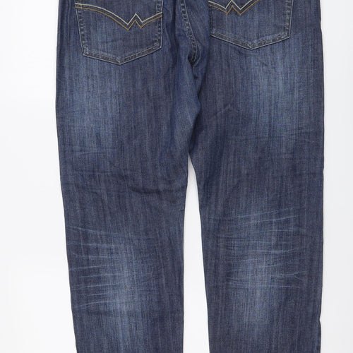 Wrap Womens Blue Cotton Straight Jeans Size 14 L29 in Regular Button