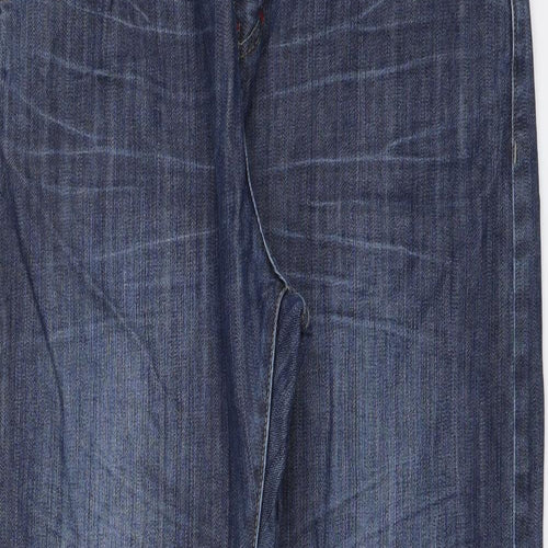 Wrap Womens Blue Cotton Straight Jeans Size 14 L29 in Regular Button