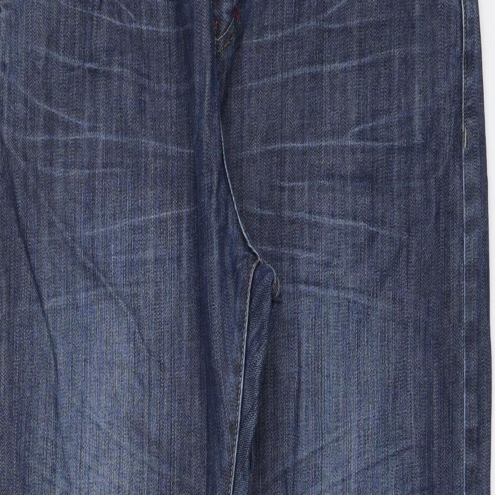 Wrap Womens Blue Cotton Straight Jeans Size 14 L29 in Regular Button