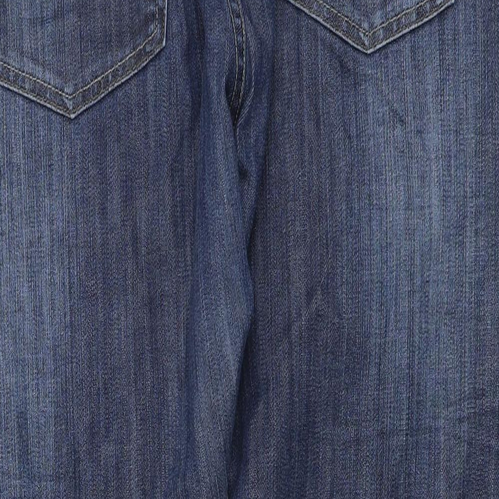 Wrap Womens Blue Cotton Straight Jeans Size 14 L29 in Regular Button