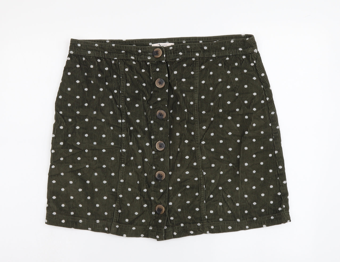 TU Womens Green Polka Dot Cotton Mini Skirt Size 16 Button