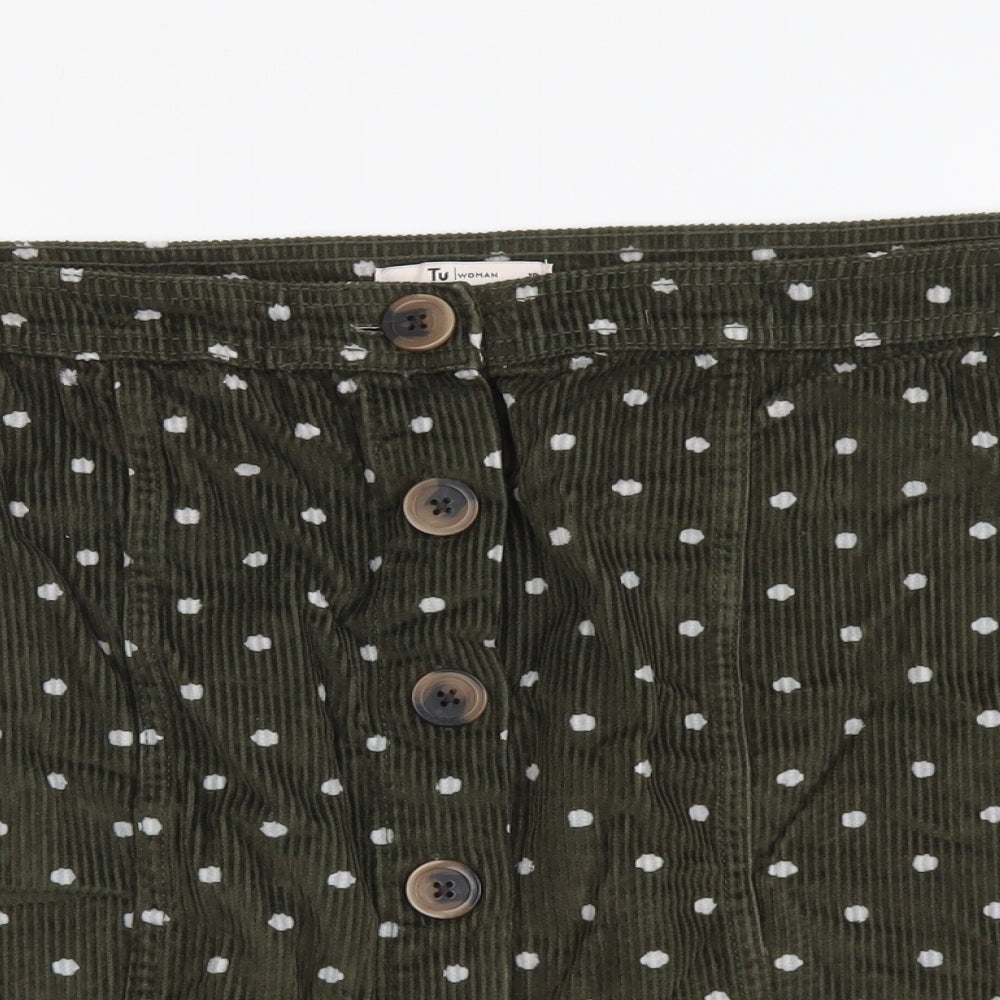 TU Womens Green Polka Dot Cotton Mini Skirt Size 16 Button
