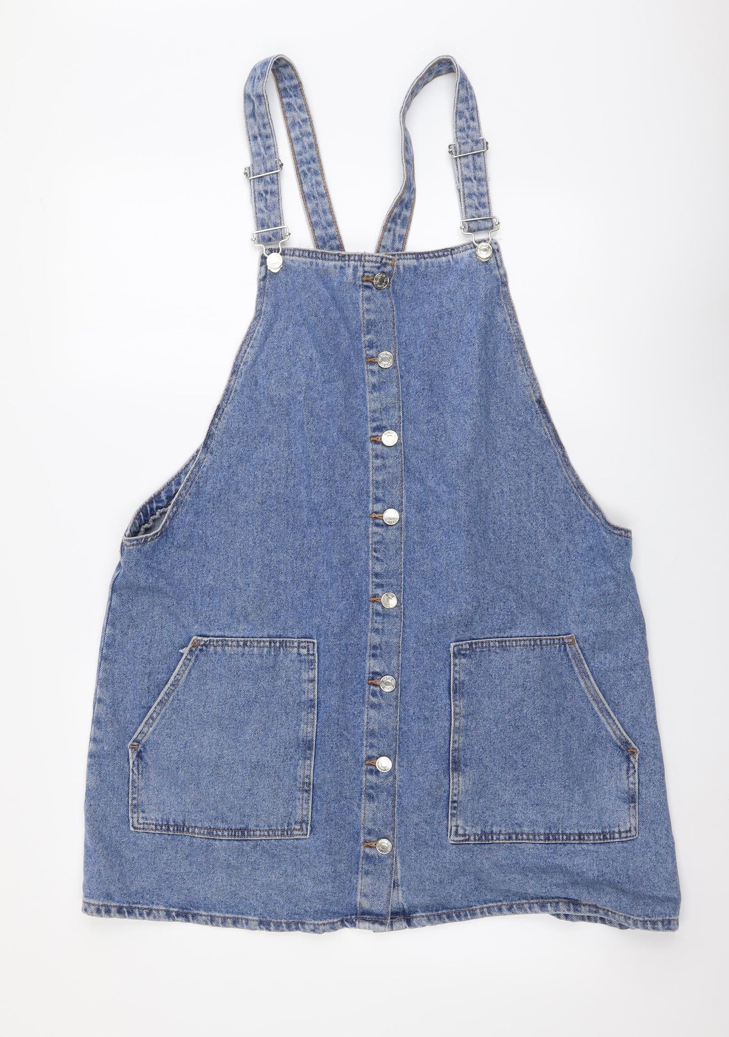 Denim & Co. Womens Blue Cotton Pinafore/Dungaree Dress Size 20 Square Neck Button