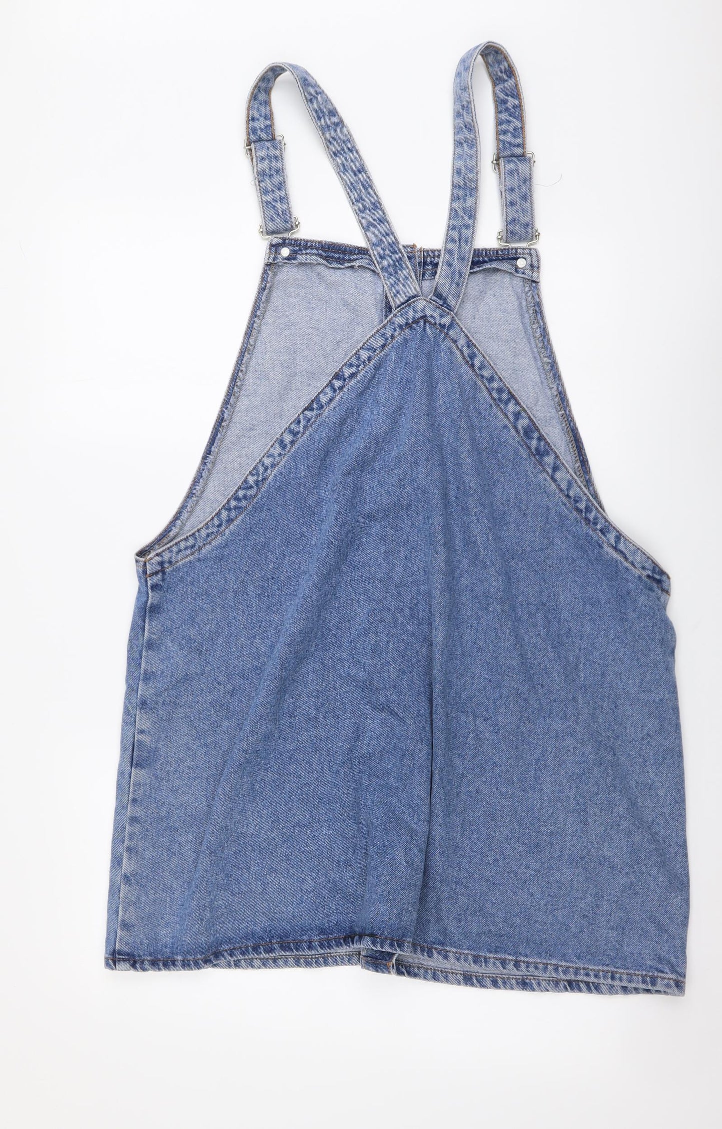 Denim & Co. Womens Blue Cotton Pinafore/Dungaree Dress Size 20 Square Neck Button